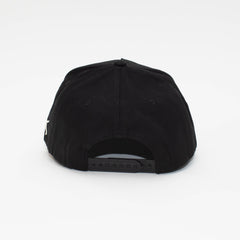 Back view of the Black Label black hat showing the adjustable black snapback closure.